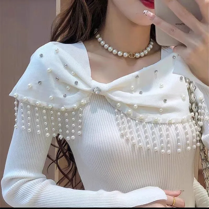 Beaded Bowknot Slim Knit Sweater Women Heavy Duty Pearl Embellished Long Sleeve Top Warm for Autumn Winter Layering
Beaded Bowknot Slim Knit Sweater Women Heavy Duty Pearl Embellished Long Sleeve Top Warm for Autumn Winter Layering