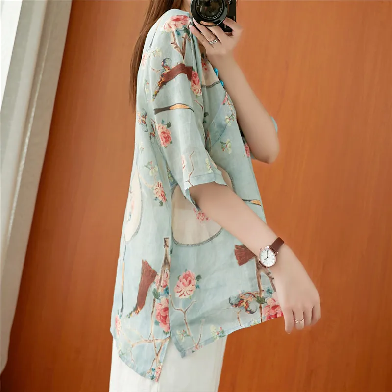 Loose Cotton Linen irt Women's Printed Button up Summer New Sle Thin Linen Top Artistic Commute Sle Regular Sve Length
Loose Cotton Linen irt Women's Printed Button up Summer New Sle Thin Linen Top Artistic Commute Sle Regular Sve Length