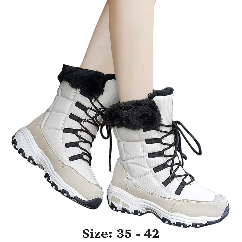 High quality ankle length cotton leather snow boots for women new 2025 winter outdoor fur plush warm walking shoe black white
High quality ankle length cotton leather snow boots for women new 2025 winter outdoor fur plush warm walking shoe black white