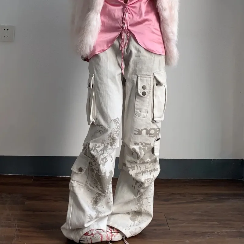 Y2k Aesthetic Off White Baggy Cargo Pants Women Vintage Harajuku Oversize Parachute Pants High Waist Wide Trousers 2000s Clothes 
Y2k Aesthetic Off White Baggy Cargo Pants Women Vintage Harajuku Oversize Parachute Pants High Waist Wide Trousers 2000s Clothes
