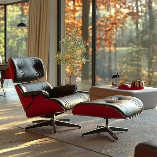 Top Black Grain Leather, Mid Century Chaise Lounge Chair and Ottoman, Modern Chair Classic Design, Red Rosewood, Heavy Duty Base
Top Black Grain Leather, Mid Century Chaise Lounge Chair and Ottoman, Modern Chair Classic Design, Red Rosewood, Heavy Duty Base