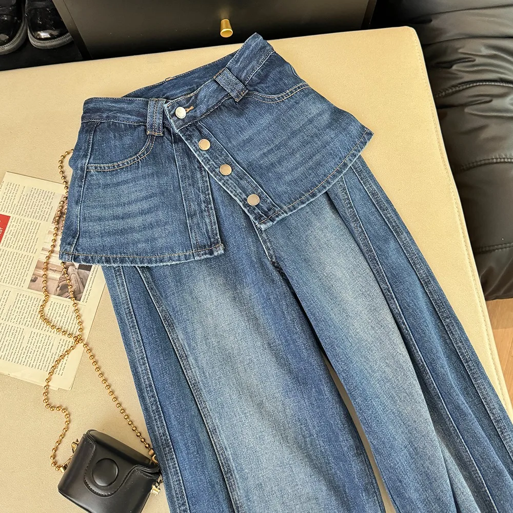 Korean Style High Waist Straight Leg Denim Skirt Set Women's Spring Autumn Button down Washed Color Wide Leg Pants
Korean Style High Waist Straight Leg Denim Skirt Set Women's Spring Autumn Button down Washed Color Wide Leg Pants