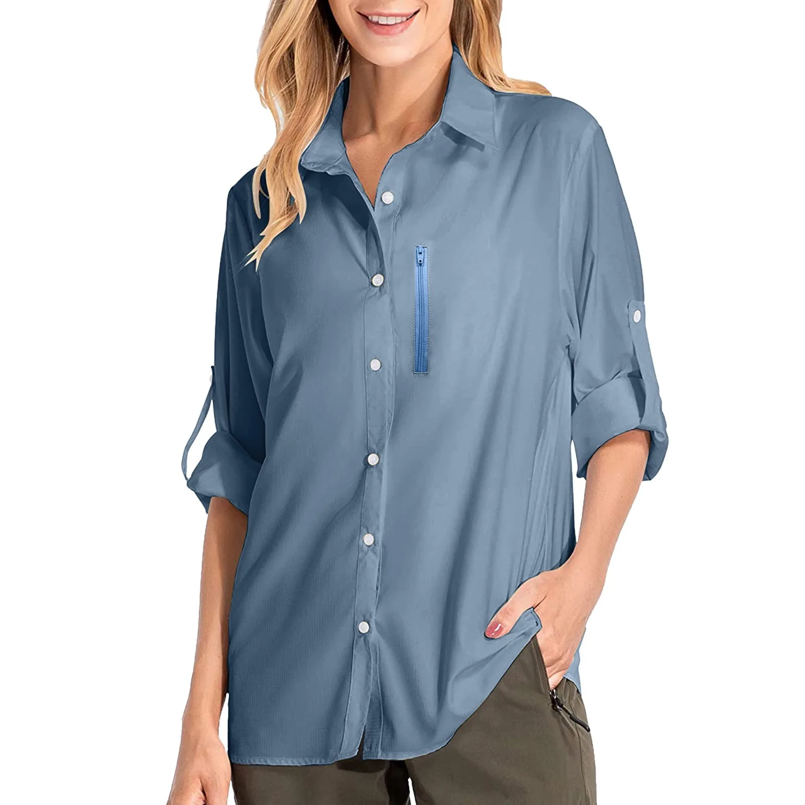 Outdoor Womens UPF 50+ Shirt Top Long Sleeve Outdoor Sunscreen Fishing Hiking Shirt Zip Pocket Button Down Shirt Summer
Outdoor Womens UPF 50+ Shirt Top Long Sleeve Outdoor Sunscreen Fishing Hiking Shirt Zip Pocket Button Down Shirt Summer