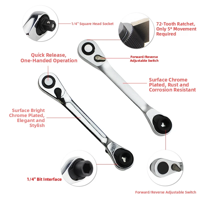 1pc 99/107mm Dual Direction Ratchet Wrench 1/4 Drive Ratchet Handle 72 Tooth Quick Release Socket Spanner Socket Bit Hand Tools
1pc 99/107mm Dual Direction Ratchet Wrench 1/4 Drive Ratchet Handle 72 Tooth Quick Release Socket Spanner Socket Bit Hand Tools