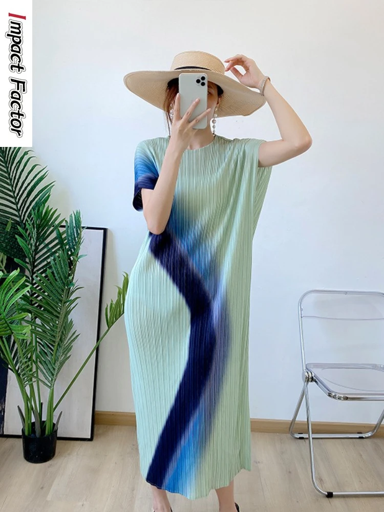 Miyake Folds Summer New Tie-dye Printing Dress Fashion Casual Temperament High-end Slim Dresses Women's Clothing
Miyake Folds Summer New Tie-dye Printing Dress Fashion Casual Temperament High-end Slim Dresses Women's Clothing
