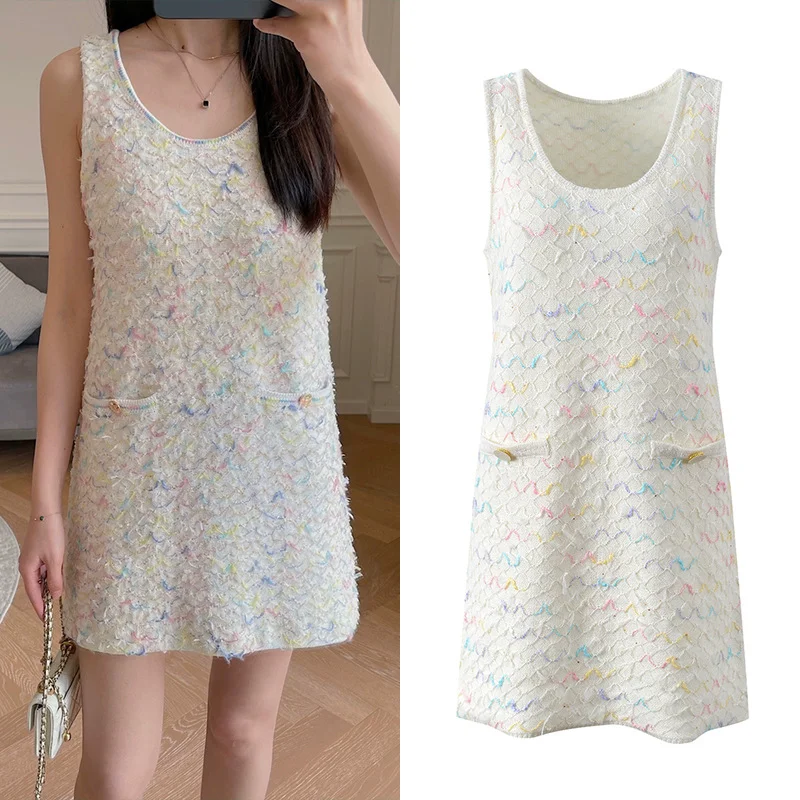 Round Neck Casual French Small Fragrance Sleeveless Women Dress Color Loose Simple Korean Chic Knit Vest Short Dress Summer
Round Neck Casual French Small Fragrance Sleeveless Women Dress Color Loose Simple Korean Chic Knit Vest Short Dress Summer