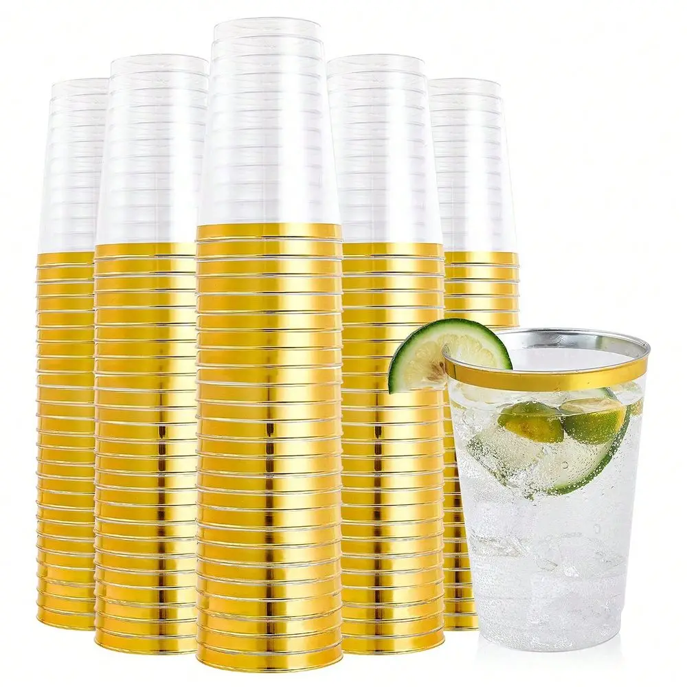 12 Oz Gold Rim Clear Plastic Cups HeavyDuty Fancy Disposable Tumblers Elegant Party Wedding Tableware
12 Oz Gold Rim Clear Plastic Cups HeavyDuty Fancy Disposable Tumblers Elegant Party Wedding Tableware