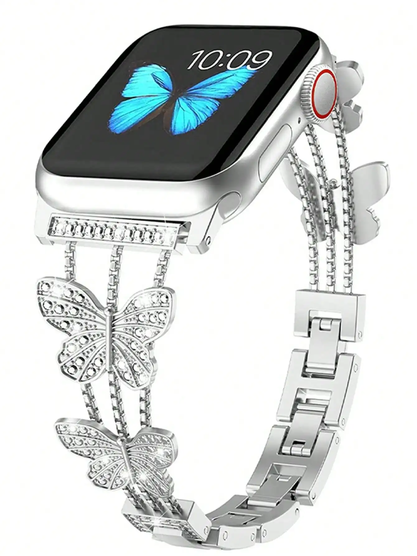1pc Women's Crystal Inlaid Butterfly Design Watch Band, Fashion Metal Bracelet Strap Fit For 38mm 40mm 41mm 42mm 44mm 45mm 46mm 49mm Luxury Black Stainless Steel Watch Band, Compatible With Apple Watch Series 11 10 Ultra 9 8 7 Se 6 5 4 3 2 1, Adjustable D
1pc Women's Crystal Inlaid Butterfly Design Watch Band, Fashion Metal Bracelet Strap Fit For 38mm 40mm 41mm 42mm 44mm 45mm 46mm 49mm Luxury Black Stainless Steel Watch Band, Compatible With Apple Watch Series 11 10 Ultra 9 8 7 Se 6 5 4 3 2 1, Adjustable D