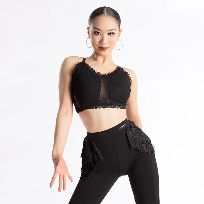 Black Latin Dance Practice Clothes Female Adult Sling Mesh Splicing Top Tassel Pants Set Samba Cha Cha Rumba Training Wear XH886
Black Latin Dance Practice Clothes Female Adult Sling Mesh Splicing Top Tassel Pants Set Samba Cha Cha Rumba Training Wear XH886