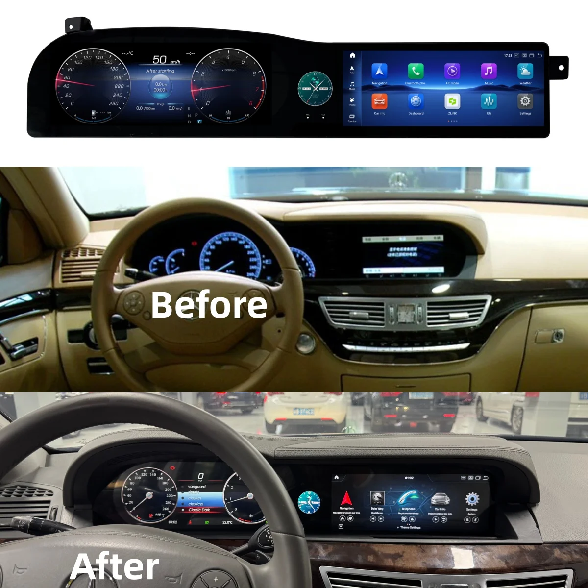 3-Screen Digital Speedometer and Android13 Car Multimedia Radio For Mercedes Benz S Class W221 2006-2013 Head Unit Bluetooth 5.0
3-Screen Digital Speedometer and Android13 Car Multimedia Radio For Mercedes Benz S Class W221 2006-2013 Head Unit Bluetooth 5.0