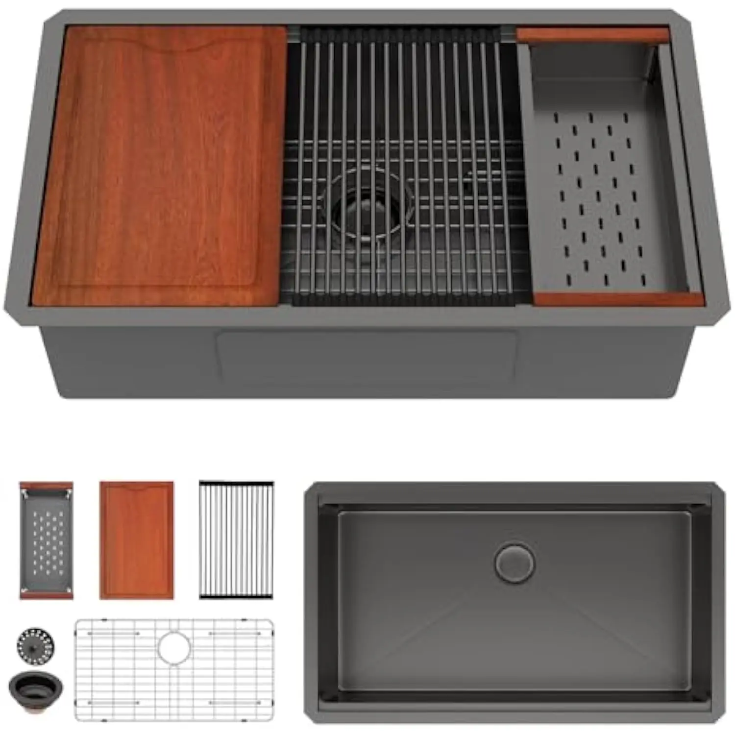 30X19 Black Undermount Kitchen Sink Workstation Nano Coating 304 Stainless Steel 16 Gauge Handmade under Counter Single Bowl De
30X19 Black Undermount Kitchen Sink Workstation Nano Coating 304 Stainless Steel 16 Gauge Handmade under Counter Single Bowl De