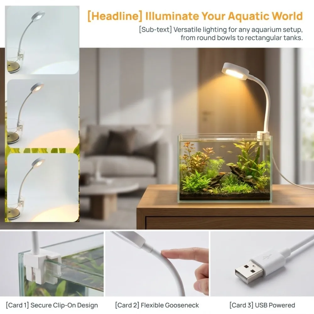 Clip-On LED Fish Tank Light 3-color Gooseneck Design Aquarium Light LED Lighting 360° Adjustable Fish Tank Lamp Aquatic Plant
Clip-On LED Fish Tank Light 3-color Gooseneck Design Aquarium Light LED Lighting 360° Adjustable Fish Tank Lamp Aquatic Plant