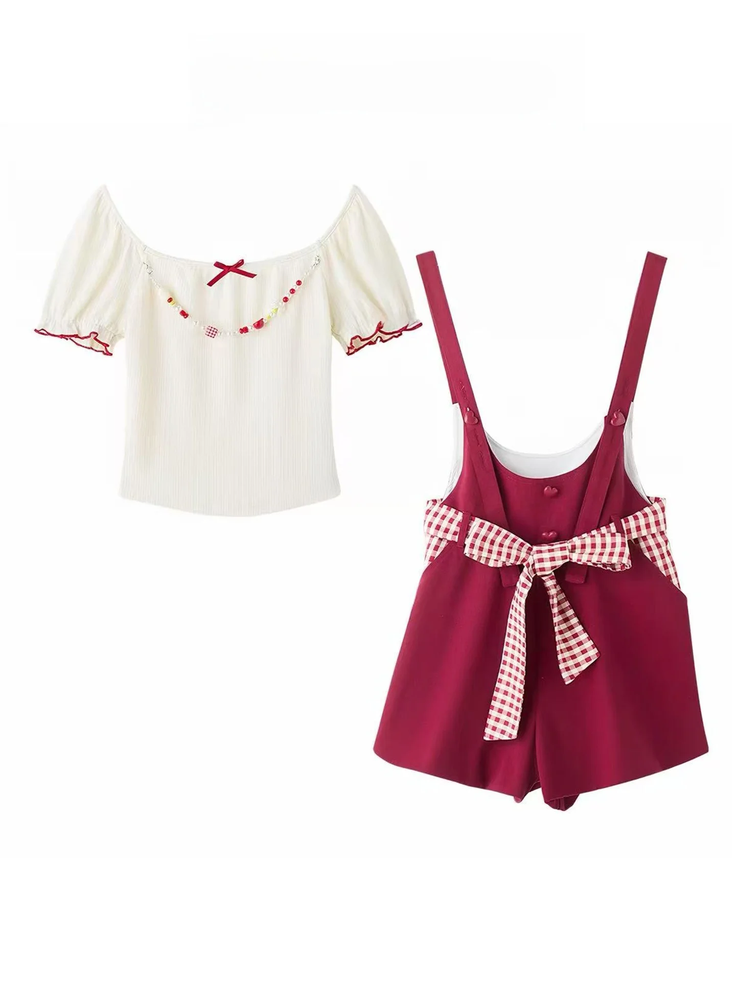Sweet Girl Red Romper Short Sleeve Two-Piece Set Women's Summer Adorable Age-Defying Overalls Pantsuit Breathable Casual Fashion
Sweet Girl Red Romper Short Sleeve Two-Piece Set Women's Summer Adorable Age-Defying Overalls Pantsuit Breathable Casual Fashion