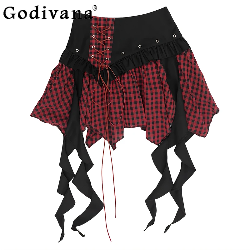 Elegant Subculture Ribbon Sweet Ruffles Lace-up Irregular Skirt Summer New Girl High Waist A-line Versatile Age Reduction Skirts 
Elegant Subculture Ribbon Sweet Ruffles Lace-up Irregular Skirt Summer New Girl High Waist A-line Versatile Age Reduction Skirts