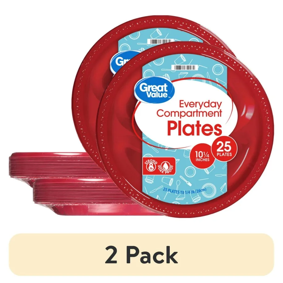 2 pack Great Value Everyday Disposable Plastic Compartment Plate Red 10.25 inch 25 Count
2 pack Great Value Everyday Disposable Plastic Compartment Plate Red 10.25 inch 25 Count