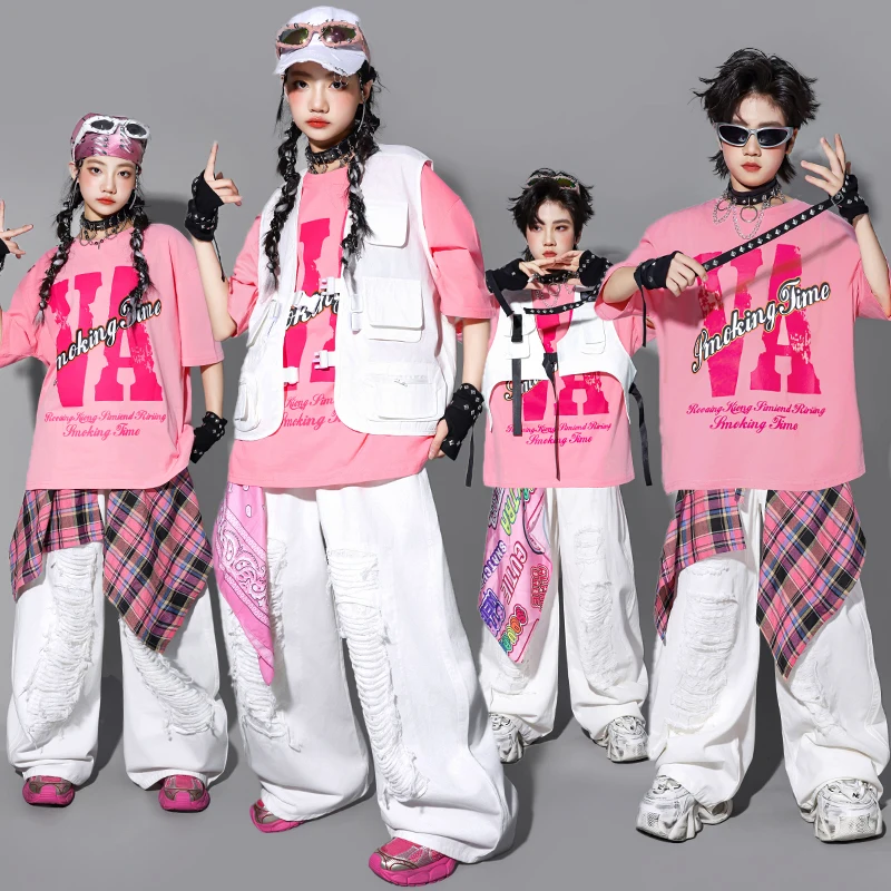 Kids Hip Hop Dance Outfits Pink Letter Print T-Shirt White Vest Streetwear Set Boys Girls Jazz Performance Costumes Stage Wear
Kids Hip Hop Dance Outfits Pink Letter Print T-Shirt White Vest Streetwear Set Boys Girls Jazz Performance Costumes Stage Wear