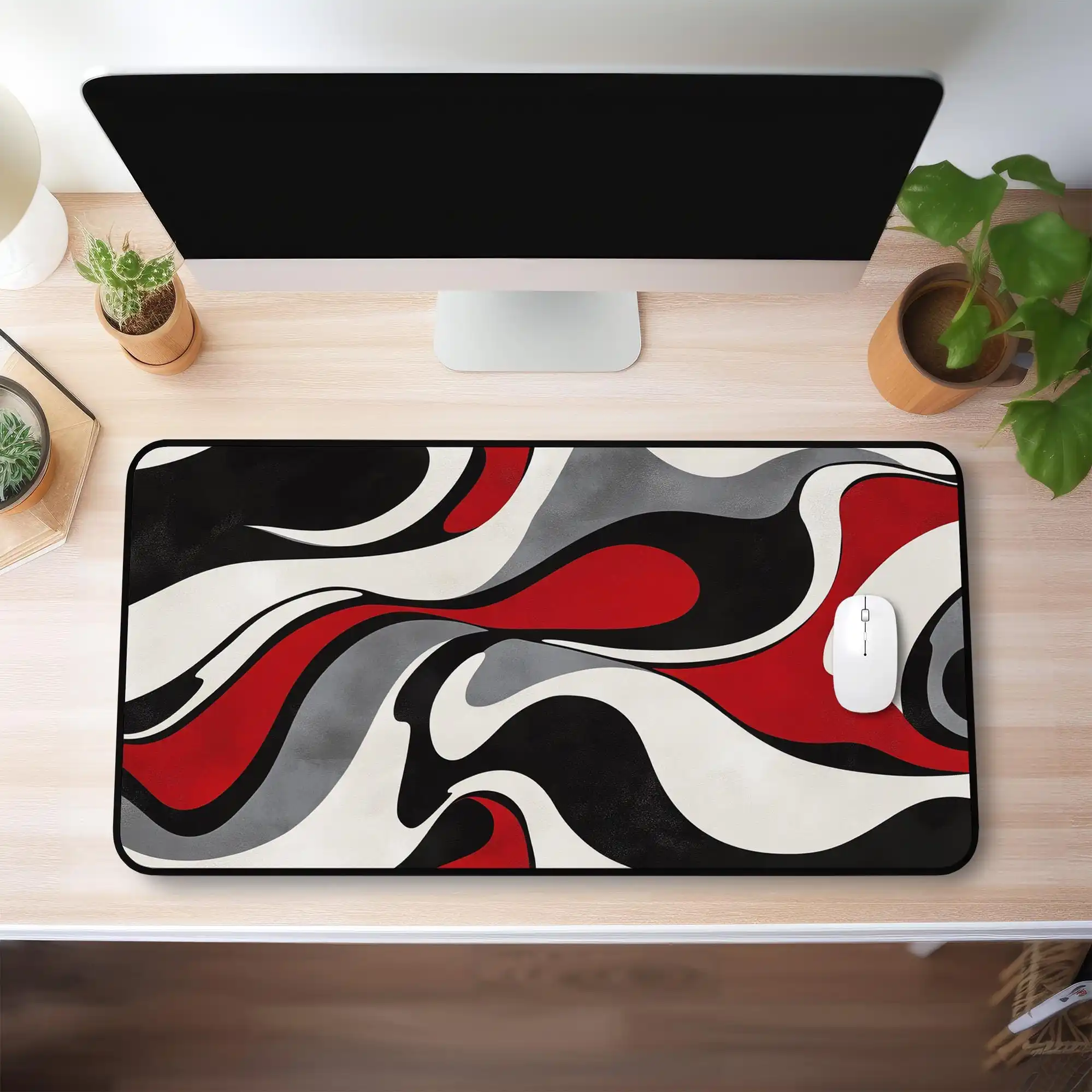 Abstract Red and Black Gaming Mouse Pad, Modern Desktop Decoration, Non-slip and Waterproof Desk Mat,perfect for Gaming and Work
Abstract Red and Black Gaming Mouse Pad, Modern Desktop Decoration, Non-slip and Waterproof Desk Mat,perfect for Gaming and Work