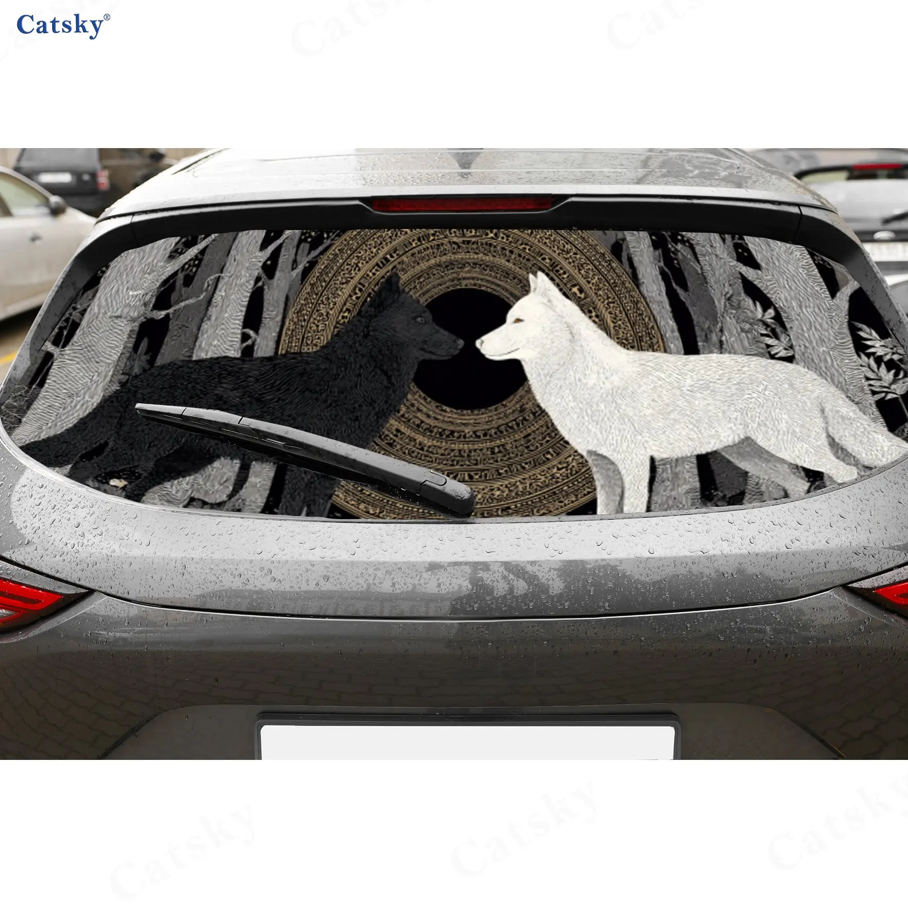 Black White Twin Wolf Pattern PVC Perforated Car Vinyl Wraps, Durable Car Rear Windshield Sticker, Waterproof Car Rear Window De
Black White Twin Wolf Pattern PVC Perforated Car Vinyl Wraps, Durable Car Rear Windshield Sticker, Waterproof Car Rear Window De