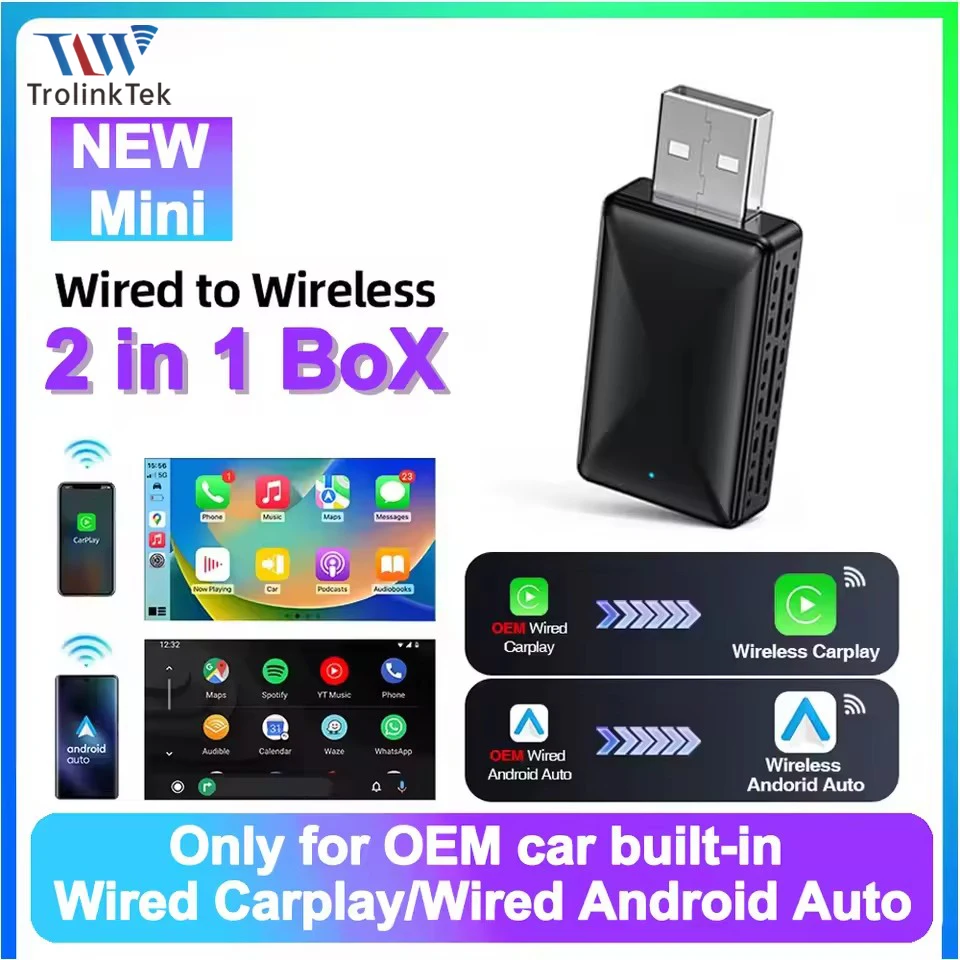 Проводной к беспроводному адаптеру Carplay Box 2 в 1, мини-адаптер Carplay Android Auto для Subaru Audi Mercedes Benz Carplay Box
Проводной к беспроводному адаптеру Carplay Box 2 в 1, мини-адаптер Carplay Android Auto для Subaru Audi Mercedes Benz Carplay Box