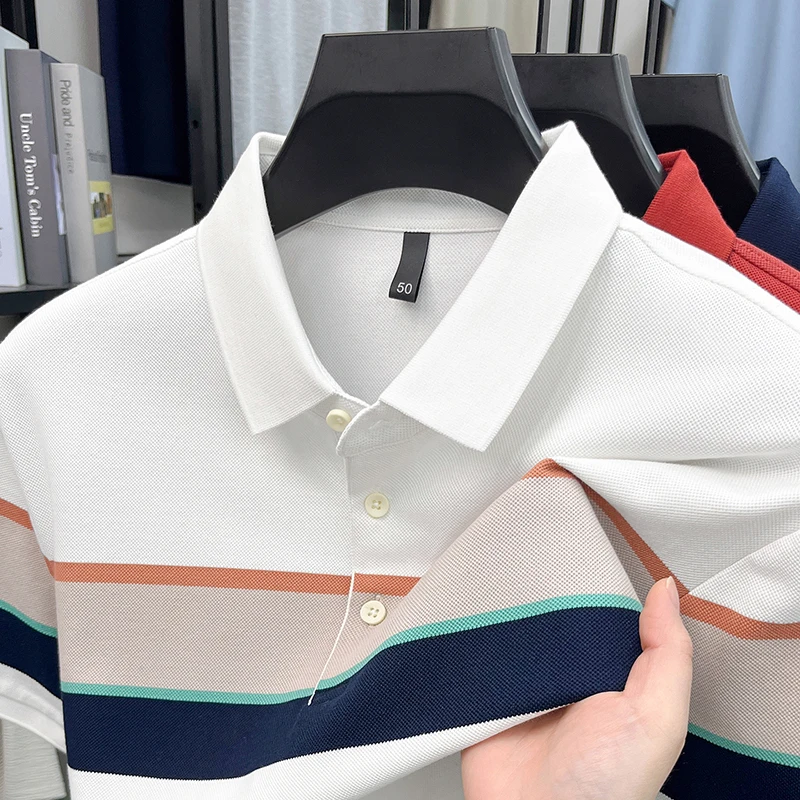 High Luxury Cotton Business Polo Men 2026 Summer Patchwork Colors Tops Short Sleeve Clothes Fashion Striped Breathable T-shirt
High Luxury Cotton Business Polo Men 2026 Summer Patchwork Colors Tops Short Sleeve Clothes Fashion Striped Breathable T-shirt