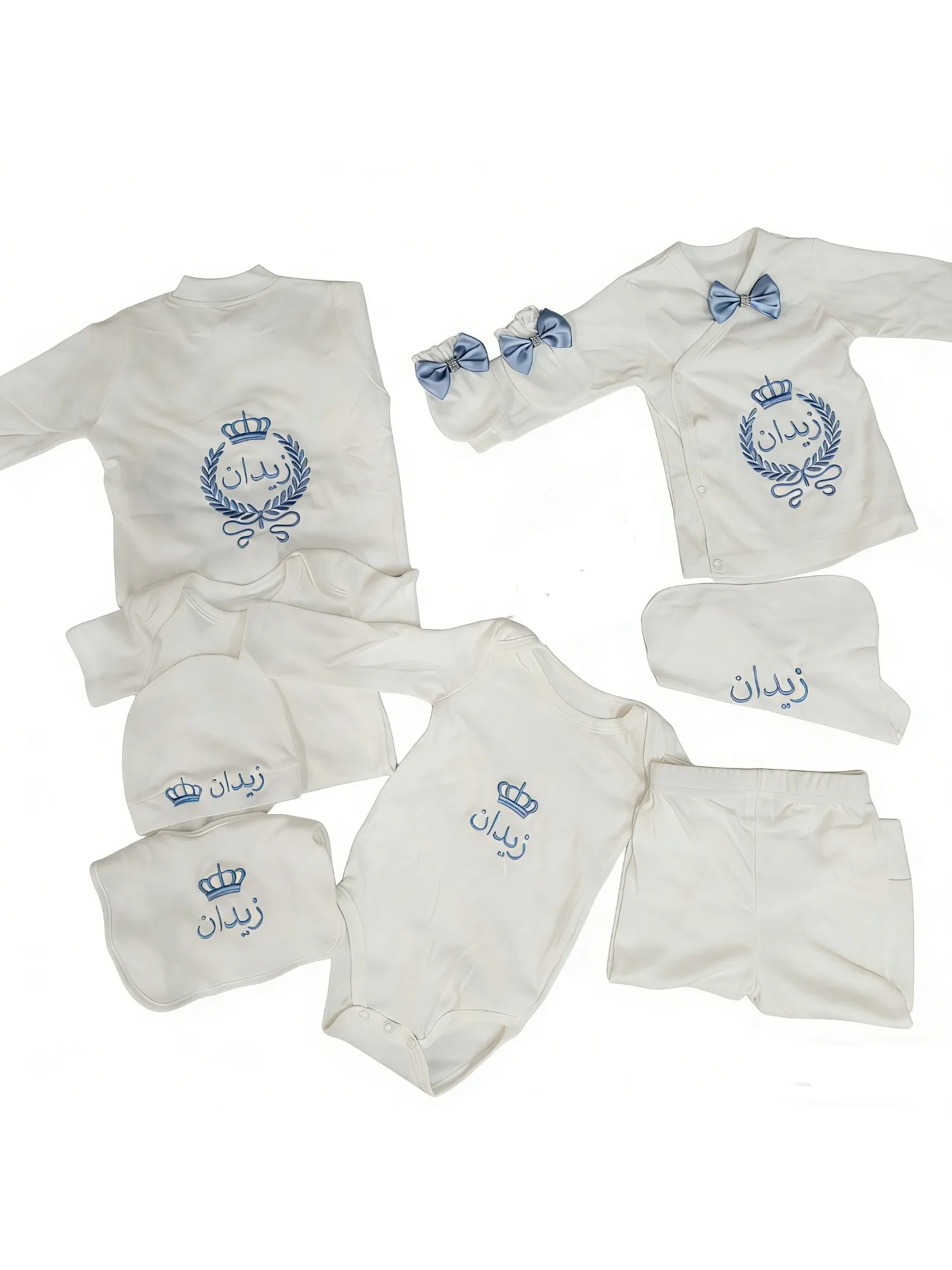 Newborn Boy Custom Outfit Set- White Blue Crown Onesie for Daily Wear
Newborn Boy Custom Outfit Set- White Blue Crown Onesie for Daily Wear