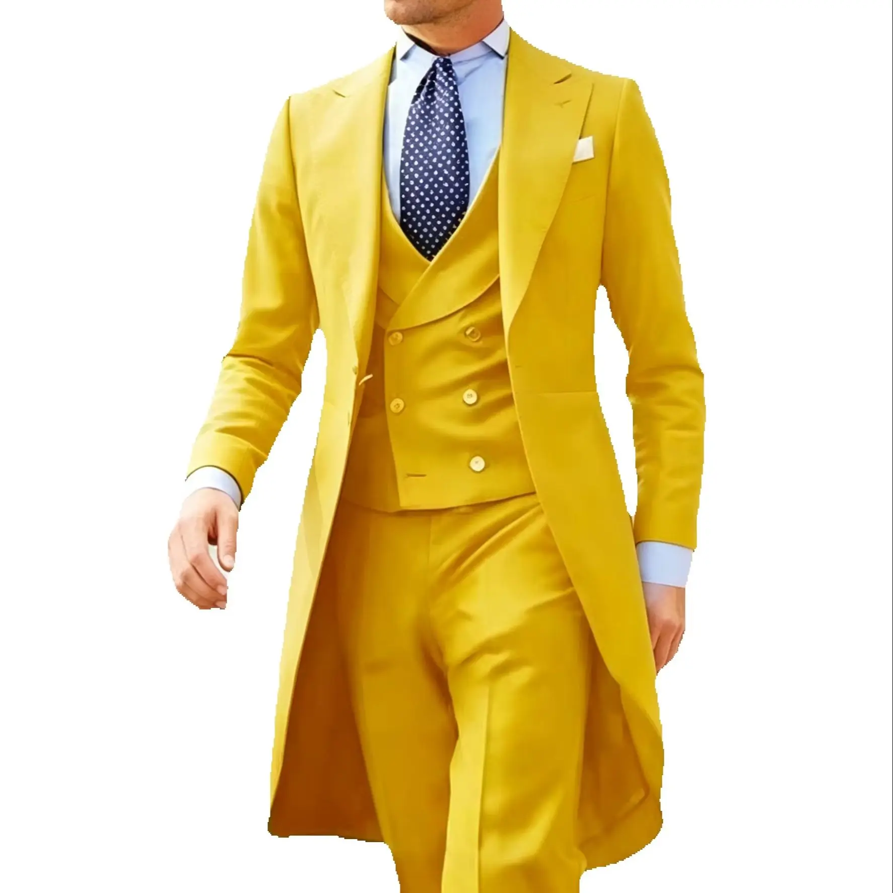 Yellow 3-Piece Men's Long Tailcoat Formal Groom Tuxedo for Wedding Prom Party Male Suits Fashion Clothing Set with Jacket Pants
Yellow 3-Piece Men's Long Tailcoat Formal Groom Tuxedo for Wedding Prom Party Male Suits Fashion Clothing Set with Jacket Pants