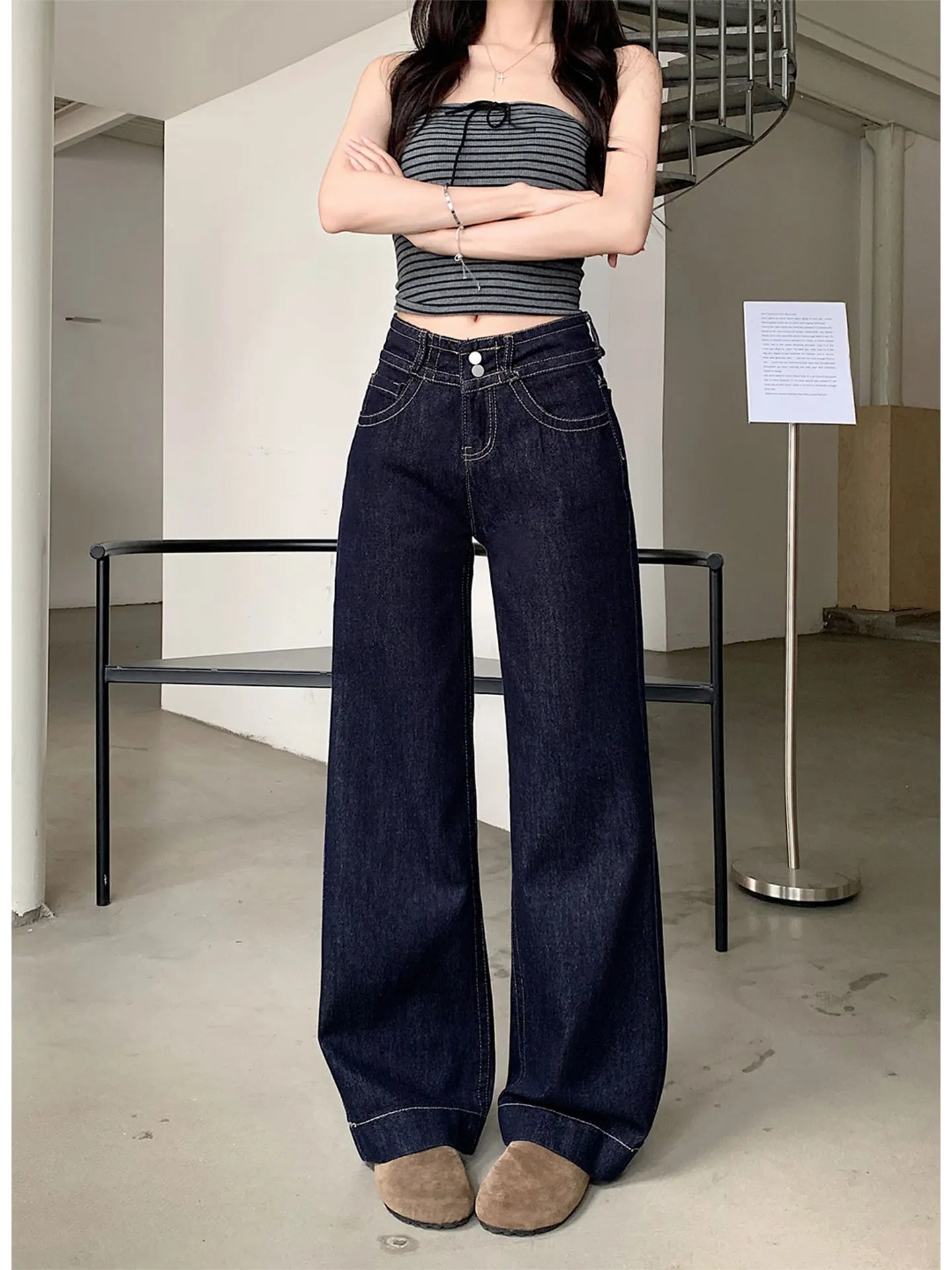 American Street Style High Waist Wide Leg Jeans Women's Summer Small Size Draping Slimming Straight Long Pants
American Street Style High Waist Wide Leg Jeans Women's Summer Small Size Draping Slimming Straight Long Pants