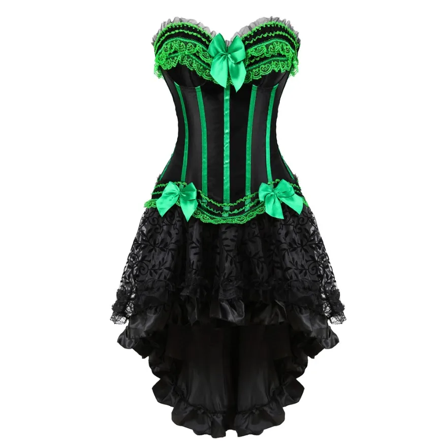 Sexy Satin Striped Overbust Corset Top Women Bustier Lingerie With Asymmentrical Floral Lace Skirt Plus Size Burleque Costumes
Sexy Satin Striped Overbust Corset Top Women Bustier Lingerie With Asymmentrical Floral Lace Skirt Plus Size Burleque Costumes