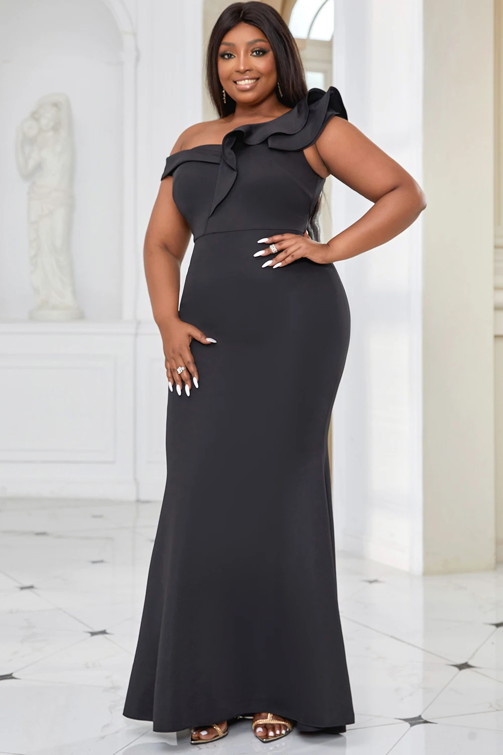 Elegant Plus Size Black Off Shoulder Mermaid Dress Ruffle Detail Bodycon Formal Evening Gown, Wedding Party Maxi Dress for Women
Elegant Plus Size Black Off Shoulder Mermaid Dress Ruffle Detail Bodycon Formal Evening Gown, Wedding Party Maxi Dress for Women