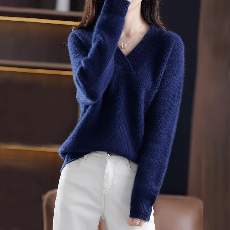 Autumn Winter Fashion Simple V-neck Knit Jumper Office Lady Vintage Solid Wool Pullovers Women Clothing Loose Warm Thick Sweater
Autumn Winter Fashion Simple V-neck Knit Jumper Office Lady Vintage Solid Wool Pullovers Women Clothing Loose Warm Thick Sweater