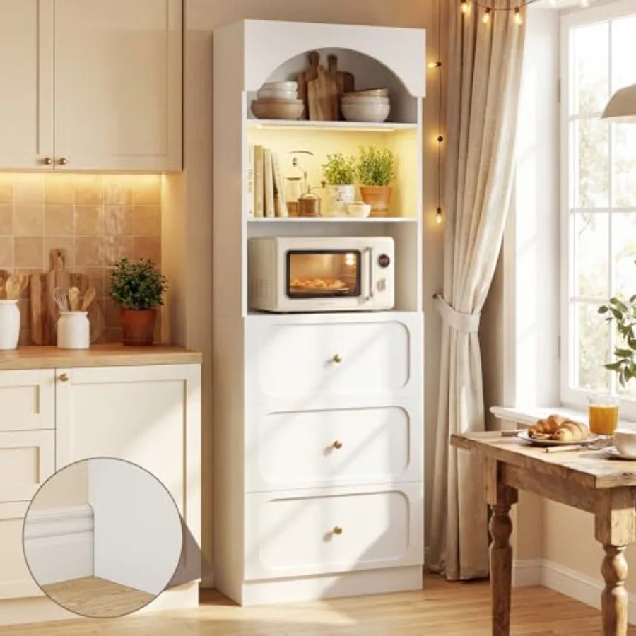 80 Kitchen Pantry with 3 Drawers Extra Tall Arch Storage Cupboard in White with Motion Sensor Light Freestanding Wood Shelf wit
80 Kitchen Pantry with 3 Drawers Extra Tall Arch Storage Cupboard in White with Motion Sensor Light Freestanding Wood Shelf wit