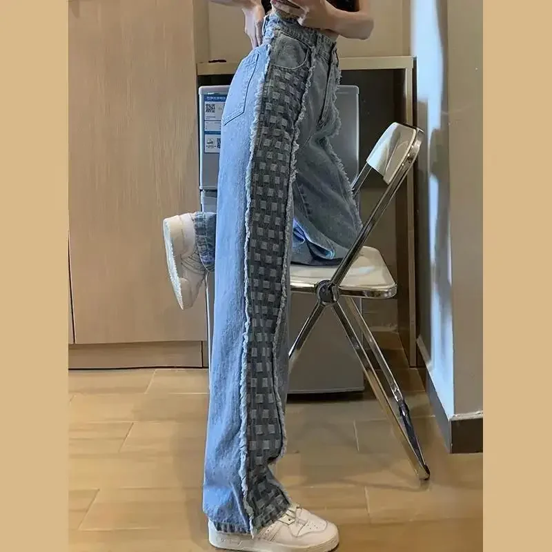 2023 Fashion Plaid Stitching Straight Jeans for Women Spring/Summer High Waist Loose and Slimming Wide Leg Trousers Trendy Women
2023 Fashion Plaid Stitching Straight Jeans for Women Spring/Summer High Waist Loose and Slimming Wide Leg Trousers Trendy Women