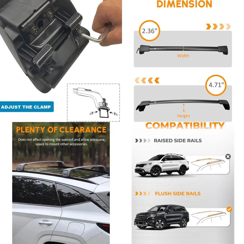 Universal Roof Crossbars for 2021-2025 Kia Sorento and Sorento Hybrid, Lockable Cargo Carrier (Non-X-LINE Models with Flush Rail
Universal Roof Crossbars for 2021-2025 Kia Sorento and Sorento Hybrid, Lockable Cargo Carrier (Non-X-LINE Models with Flush Rail
