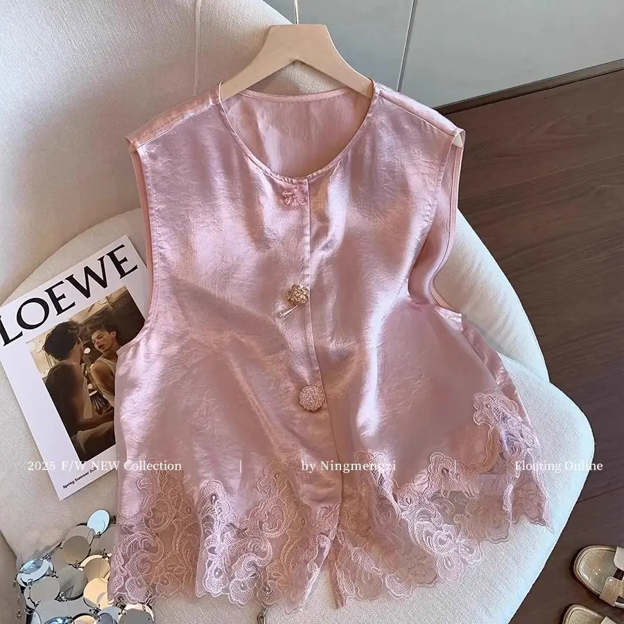 Satin Silk Jacquard Vest Women Lace Patchwork Croptops Retro Chinese Vintage Ethnic Style Sleeveless Tops Oversized
Satin Silk Jacquard Vest Women Lace Patchwork Croptops Retro Chinese Vintage Ethnic Style Sleeveless Tops Oversized