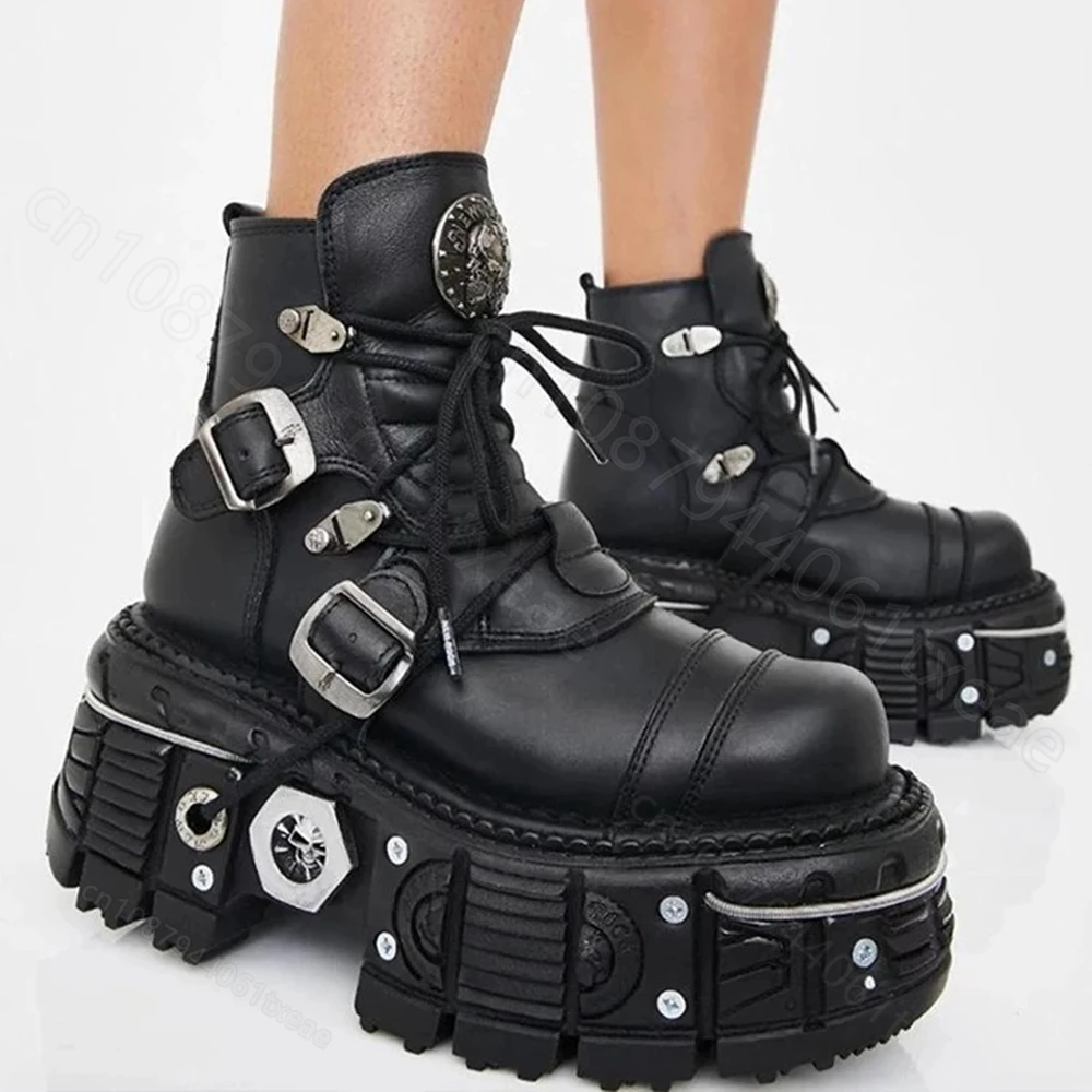 Ботильоны на металлической толстой подошве, ботинки до середины икры, женские ботильоны на платформе, увеличивающие рост Y2K, готическая обувь в темном стиле с круглым носком в стиле панк 
Ботильоны на металлической толстой подошве, ботинки до середины икры, женские ботильоны на платформе, увеличивающие рост Y2K, готическая обувь в темном стиле с круглым носком в стиле панк