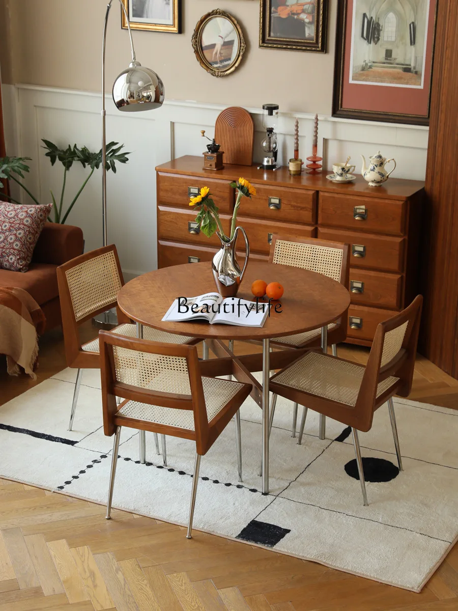 Retro French Style Solid Wood Dining Table Small Apartment Mid-Ancient Dining Table Stainless Steel Leg Cherrywood
Retro French Style Solid Wood Dining Table Small Apartment Mid-Ancient Dining Table Stainless Steel Leg Cherrywood