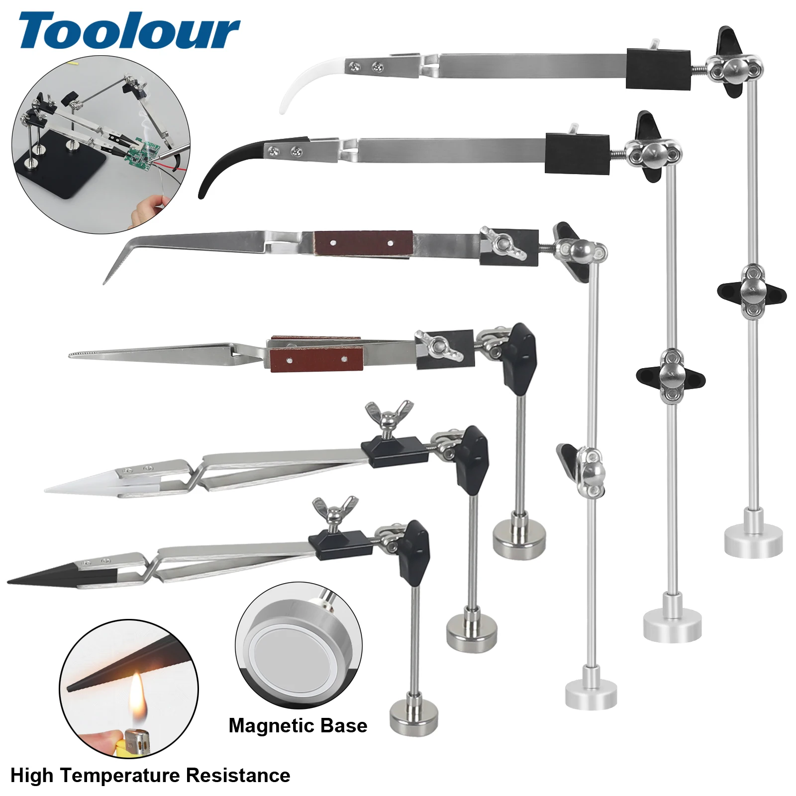 Toolour 360° Magnetic Flexible Tweezers PCB Holder Stainless Steel Tweezers High Temperature Resistance Ceramic Tweezers for DIY
Toolour 360° Magnetic Flexible Tweezers PCB Holder Stainless Steel Tweezers High Temperature Resistance Ceramic Tweezers for DIY