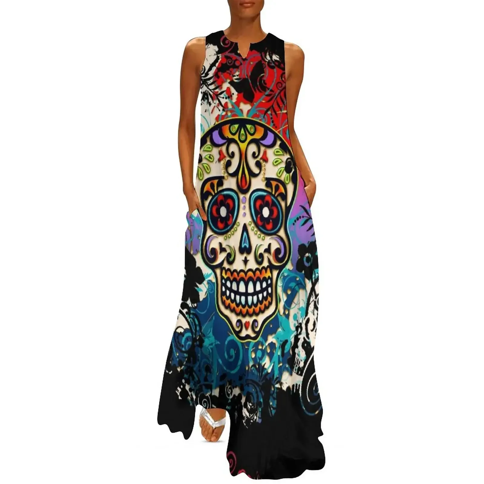 Mexican Skull, Sugar Skull, Day of the Dead, Dias de los muertos Long Dress dress for women 2025 Dress 
Mexican Skull, Sugar Skull, Day of the Dead, Dias de los muertos Long Dress dress for women 2025 Dress