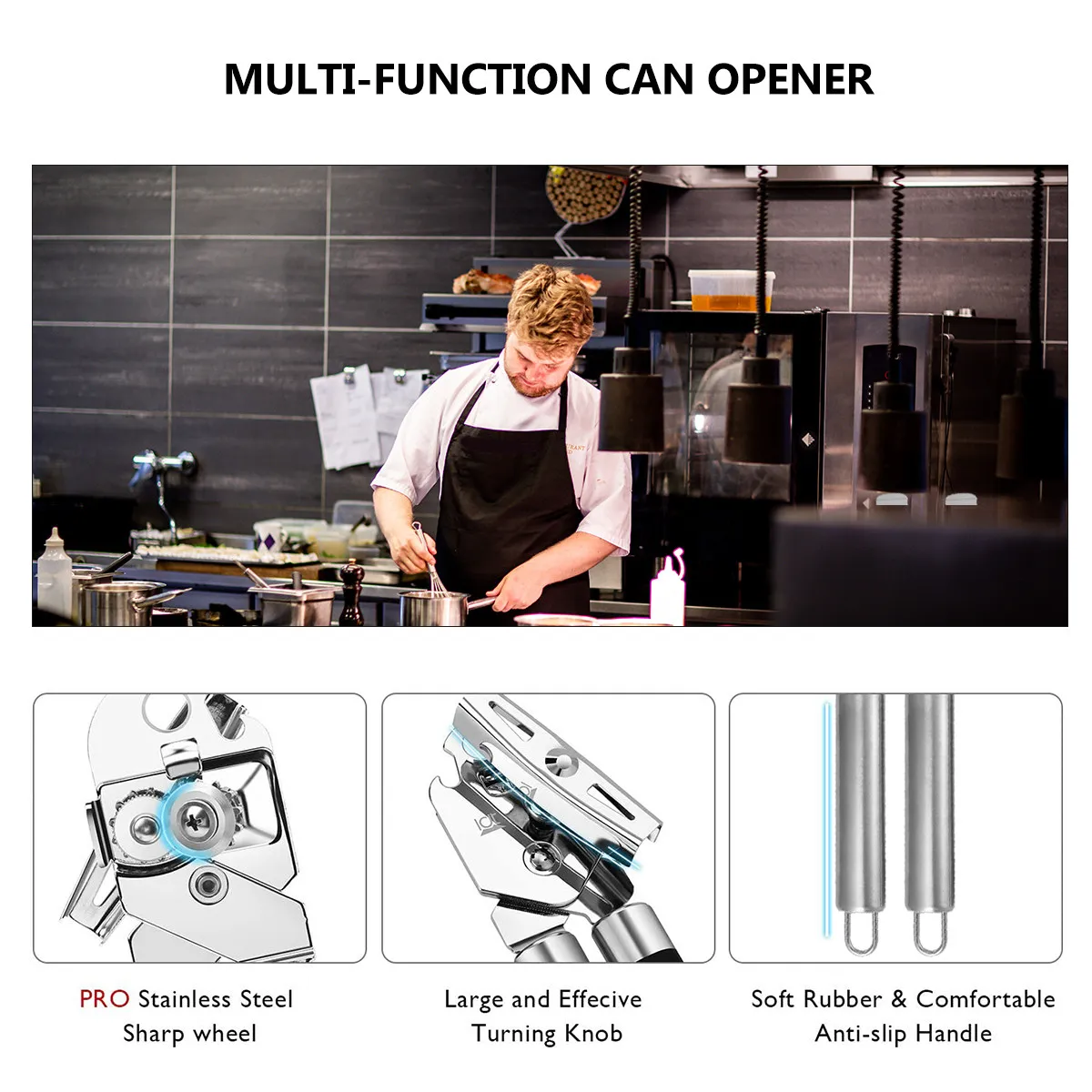 Stainless Steel Can Opener Three-In-One Multi-Function Kitchen Gadget Smooth Manual Opener For Canned Food Bottle Cap Elderly
Stainless Steel Can Opener Three-In-One Multi-Function Kitchen Gadget Smooth Manual Opener For Canned Food Bottle Cap Elderly