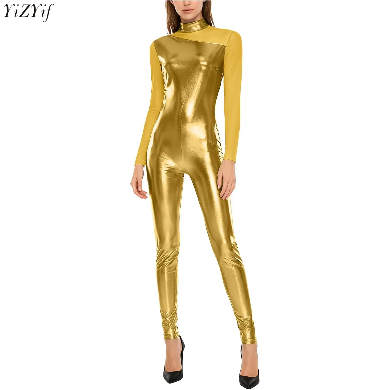 Womens Jumpsuit Metallic Shiny Sheer Mesh Patchwork Long Sleeve Leggings Full-body Rompers Catsuit Club Raves Party Dancewear
Womens Jumpsuit Metallic Shiny Sheer Mesh Patchwork Long Sleeve Leggings Full-body Rompers Catsuit Club Raves Party Dancewear