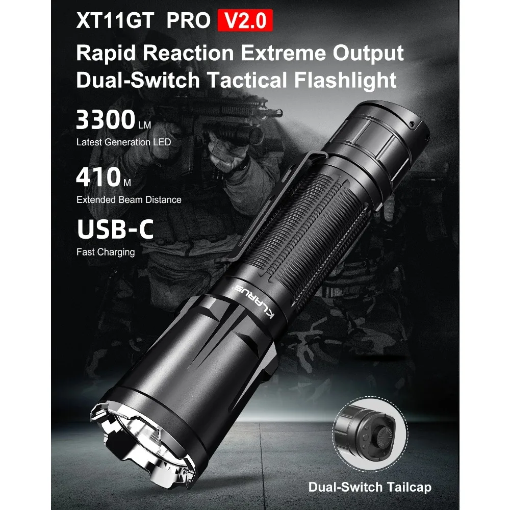 KLARUS XT11GT Pro V2.0 Rechargeable Tactical Flashlight Luminus SST-70 3300LM Torch with 18650 Battery for Camping Self-defense
KLARUS XT11GT Pro V2.0 Rechargeable Tactical Flashlight Luminus SST-70 3300LM Torch with 18650 Battery for Camping Self-defense