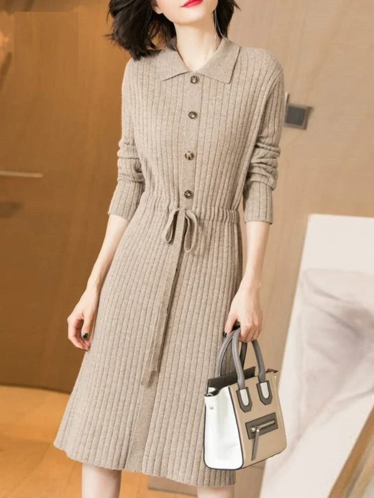 Korean Fashion Dress for Women 2023 Autumn Winter Solid Lapel Lace-up Midi Knitted Dress Sweater Womens Clothing Tops Pullovers
Korean Fashion Dress for Women 2023 Autumn Winter Solid Lapel Lace-up Midi Knitted Dress Sweater Womens Clothing Tops Pullovers