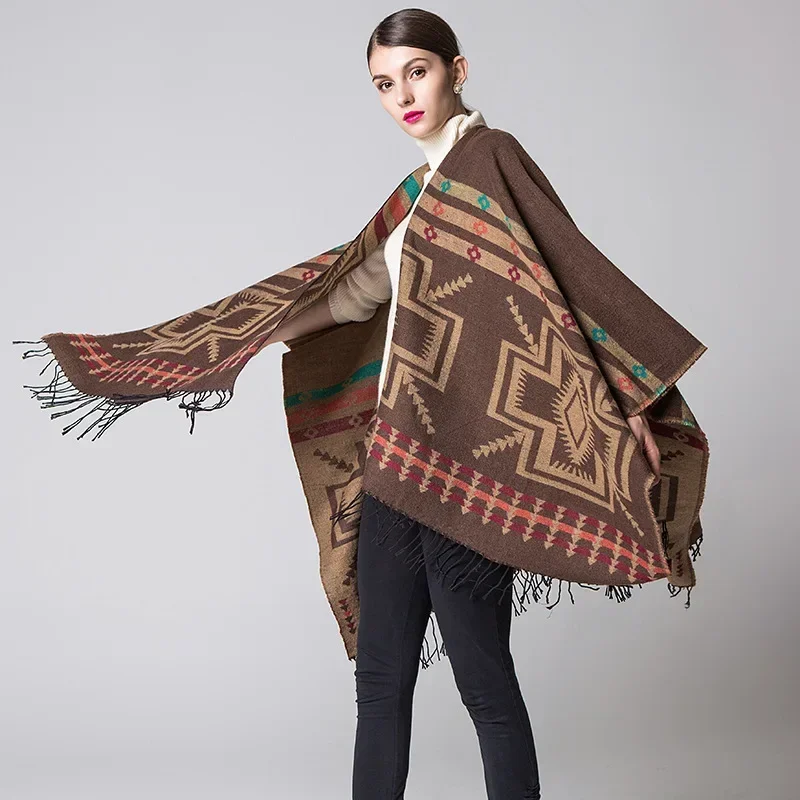 European American Popular Tassel Thickened Cashmere Like National Style Travel Fork Shawl Scarf in autumn Ponchos Capes P3
European American Popular Tassel Thickened Cashmere Like National Style Travel Fork Shawl Scarf in autumn Ponchos Capes P3