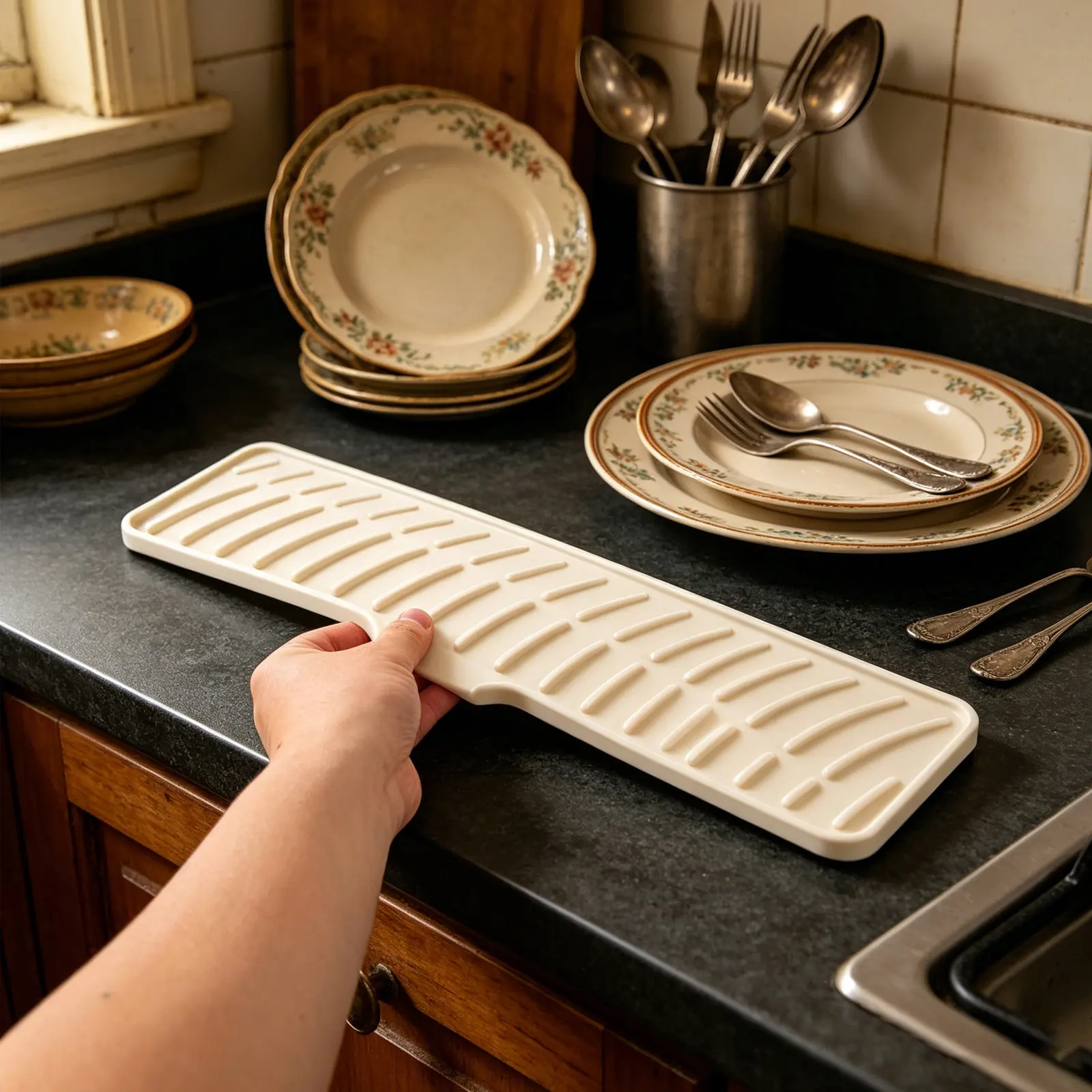 Silicone Kitchen Sink Organizer Tray 16.5x4 Inch Self-Draining Sloped Drain Mat Non-Slip Countertop Drip Pad Bathroom Counter
Silicone Kitchen Sink Organizer Tray 16.5x4 Inch Self-Draining Sloped Drain Mat Non-Slip Countertop Drip Pad Bathroom Counter