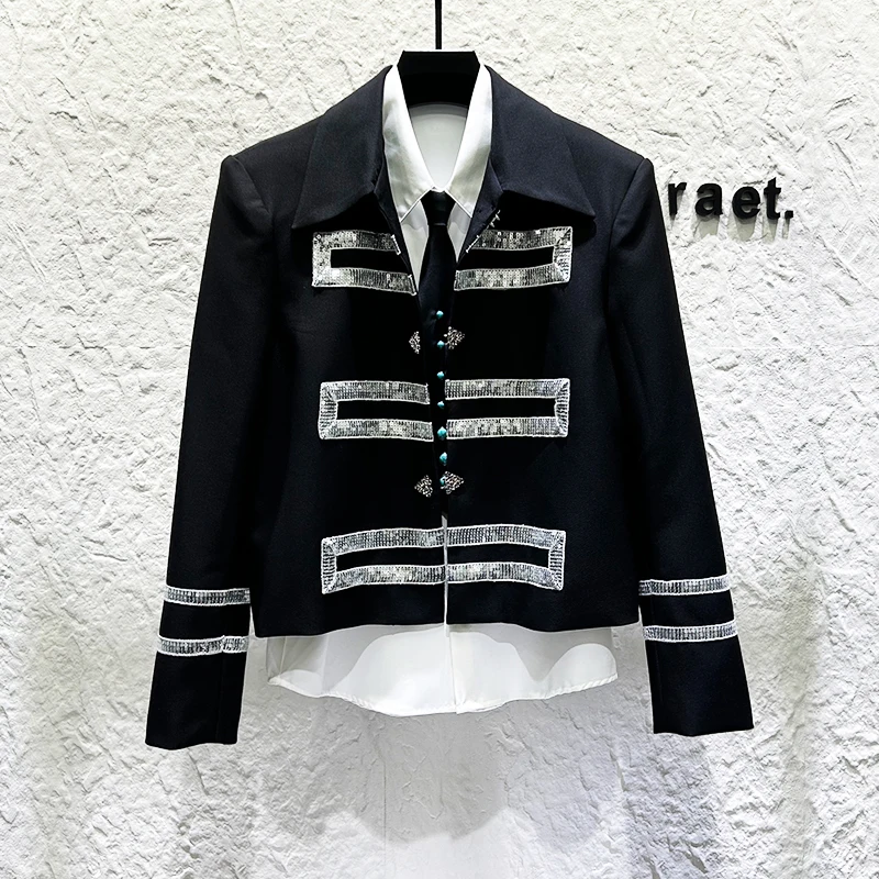 Корейская черная куртка с короткими лацканами, мужская модная куртка с блестками, мужская куртка для социального банкета, вечеринки, сценического выступления, мужская одежда
Корейская черная куртка с короткими лацканами, мужская модная куртка с блестками, мужская куртка для социального банкета, вечеринки, сценического выступления, мужская одежда