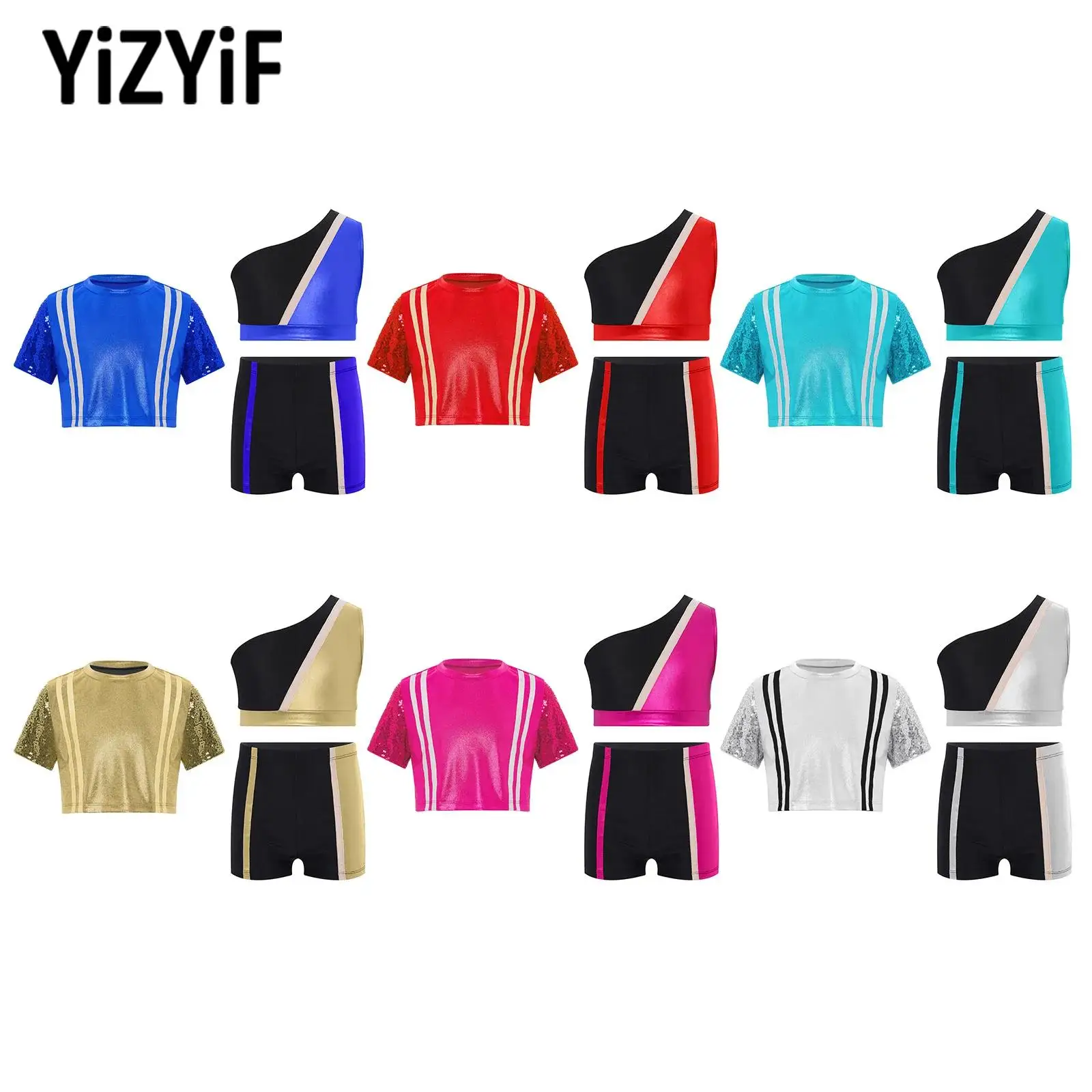 3PCS Kids Girl Color Block Gymnastics Dance Sports Outfit Shiny Sequin Short Sleeves Metallic Crop Top+Vest+Shorts Dancewear Set
3PCS Kids Girl Color Block Gymnastics Dance Sports Outfit Shiny Sequin Short Sleeves Metallic Crop Top+Vest+Shorts Dancewear Set