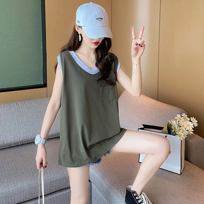 Tank Top for Women Korean Fashion Simplicity Patchwork Casual Clothes for Office Lady All-match Elegant Loose Tshirt Summer
Tank Top for Women Korean Fashion Simplicity Patchwork Casual Clothes for Office Lady All-match Elegant Loose Tshirt Summer