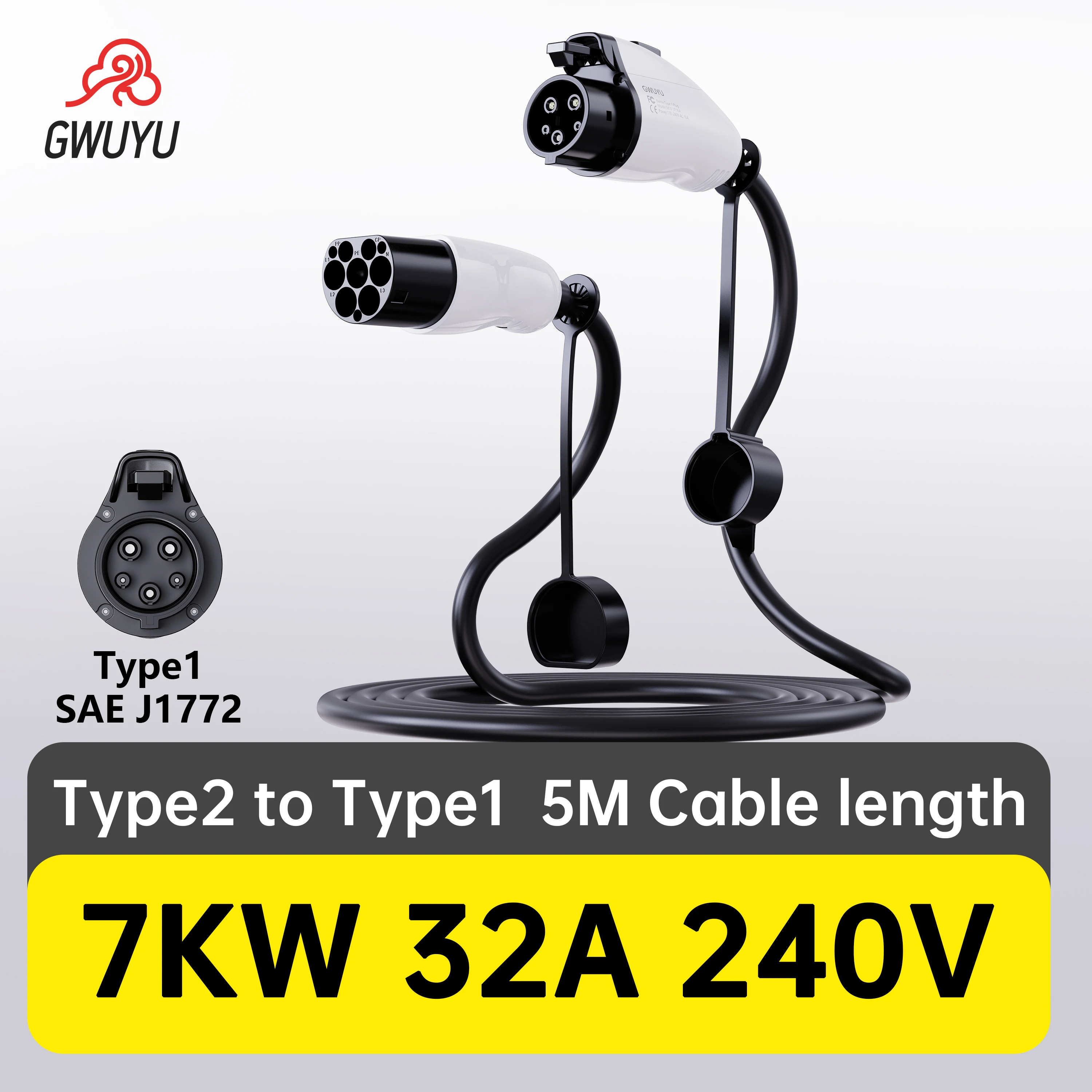 GWUYU EV Charger Type2 IEC 62196-2 to Type1 J1772 Charging Gun Adapter 32A 240V 5M Cable Female to Male Plug For Electric Car
GWUYU EV Charger Type2 IEC 62196-2 to Type1 J1772 Charging Gun Adapter 32A 240V 5M Cable Female to Male Plug For Electric Car