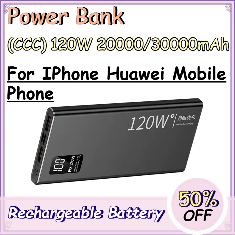 (CCC) 120W 20000/30000mAh Power Bank for IPhone Huawei Mobile Phone High-capacity Mobile Phone Power Bank
(CCC) 120W 20000/30000mAh Power Bank for IPhone Huawei Mobile Phone High-capacity Mobile Phone Power Bank