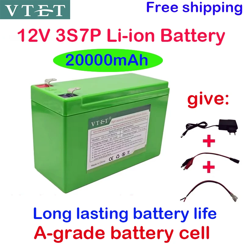 VTET New DC12V 15Ah-20Ah 3S7P 18650 High-capacity Lithium Battery, Suitable for Standard 12Voltage Equipment+12V 3A Charger+BMS
VTET New DC12V 15Ah-20Ah 3S7P 18650 High-capacity Lithium Battery, Suitable for Standard 12Voltage Equipment+12V 3A Charger+BMS